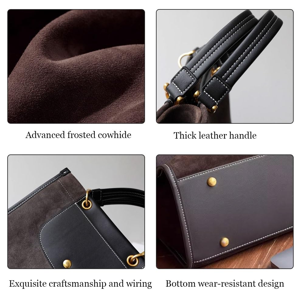 Suede Tote Bag for Women,Nubuck Leather Handbag with Strap,Commuter Shoulder Bags,Trendy Large Crossbody Purse for Fall