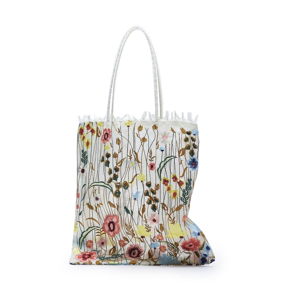 Embroidery Handbags for Women，Lace Silk Flower Tote Bag，Bohemian Shoulder Bags for Travel Daily Vacation Beach