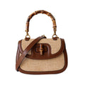 Women's Handmade Straw Tote Handbags，Genuine Leather+Straw Woven Bamboo Top Handle Satchel Crossbody Bag