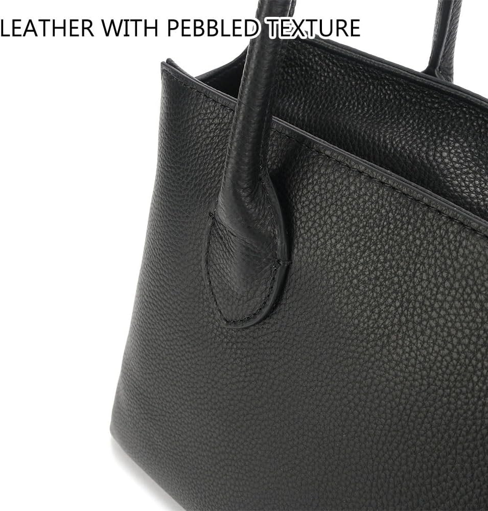 Women's Genuine Leather Tote Bag，Cowhide Commuting Top Handle Bags with Zipper，Luxury Large Handbags +Pendant for Work