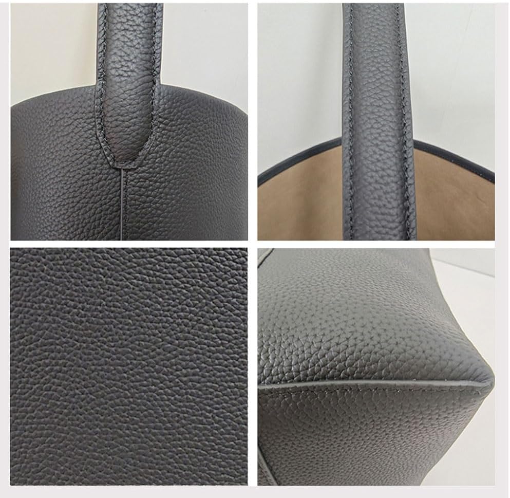 Leather Bucket Bag for Women，Genuine Large Hobo Bags Calf Leather with Pebbled Texture，Shoulder Tote Handbag