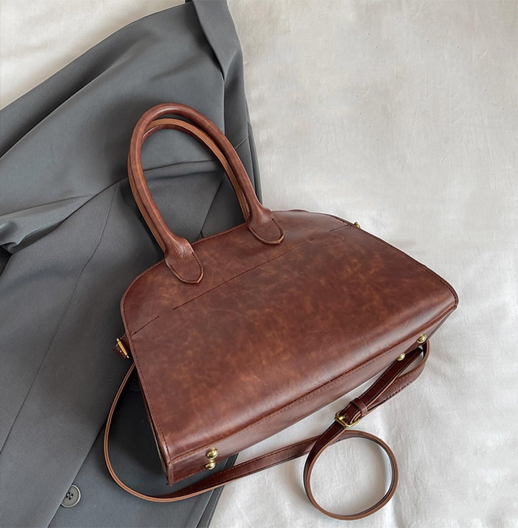 Womens Tote Bag Faux Leather Top Handle Bag Retro Shoulder Satchel with Straps for Women(Brown)